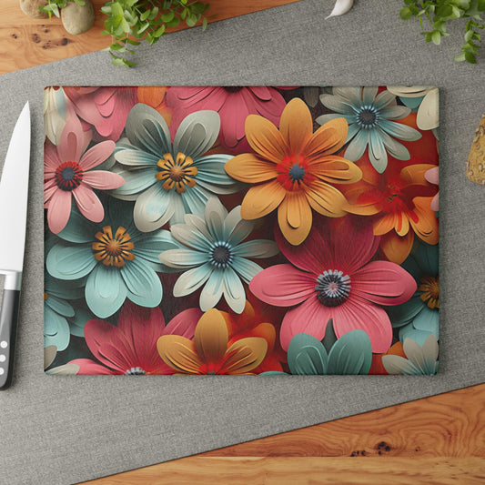 Floral Glass Cutting Board, Vibrant Kitchen Decor, Floral Gift, Home Cooking Essential, Unique Kitchen Gift, Mother's Day Gift