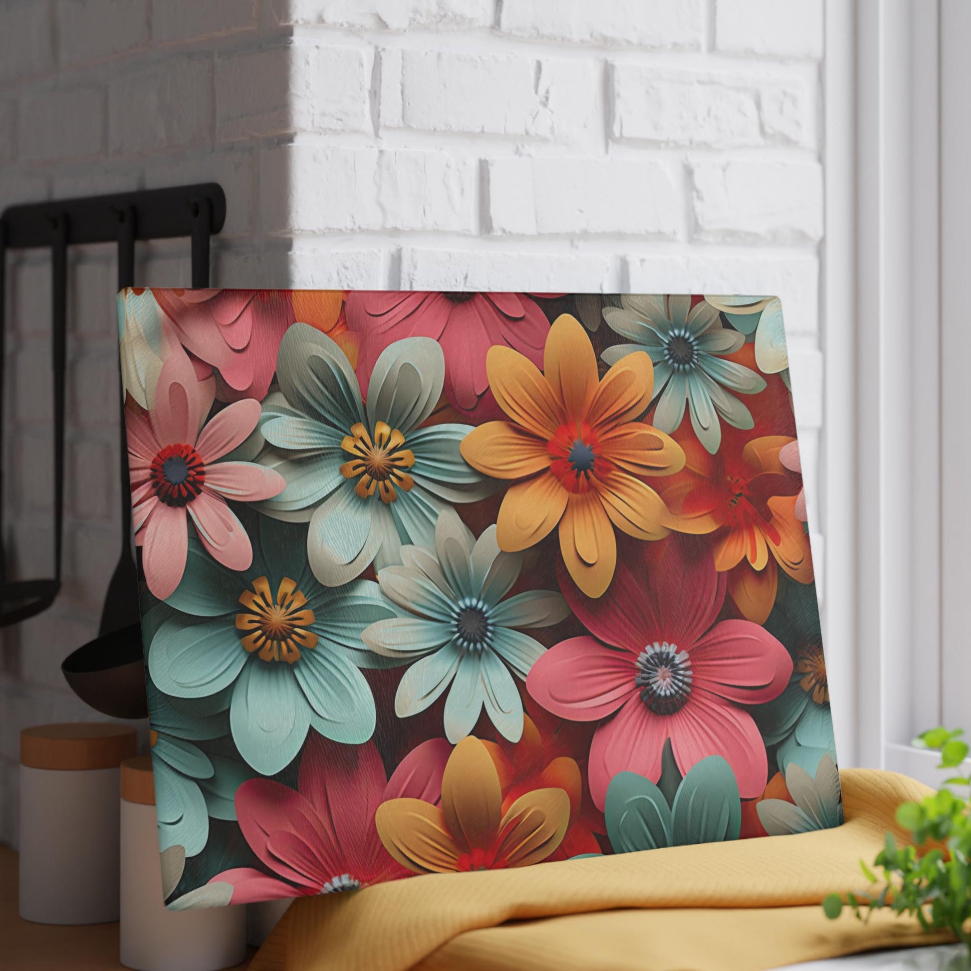 Floral Glass Cutting Board, Vibrant Kitchen Decor, Floral Gift, Home Cooking Essential, Unique Kitchen Gift, Mother's Day Gift