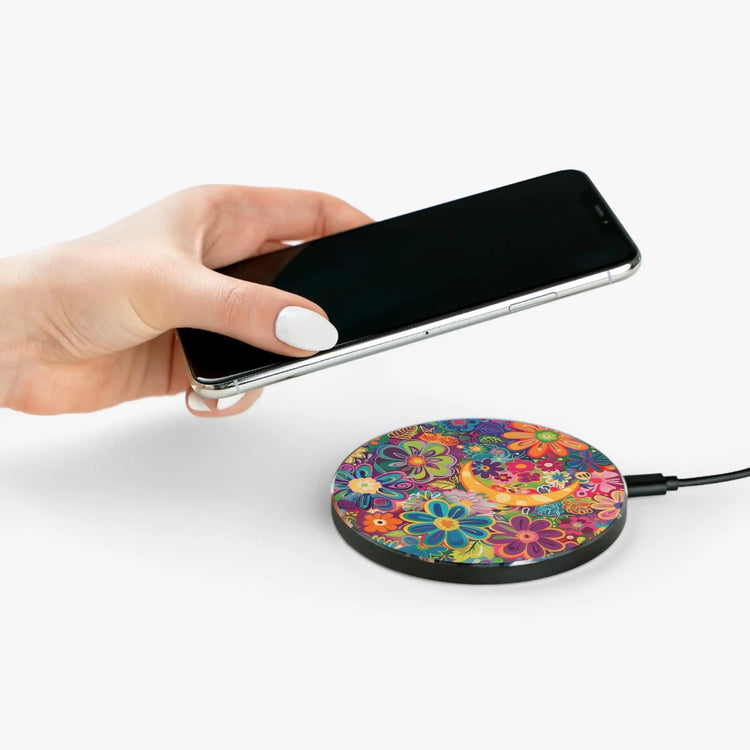 Colorful Floral Wireless Charger | Fast Charging Pad with Vibrant Design, Tech Gift, Home Decor, Bohemian Style, Birthday Present