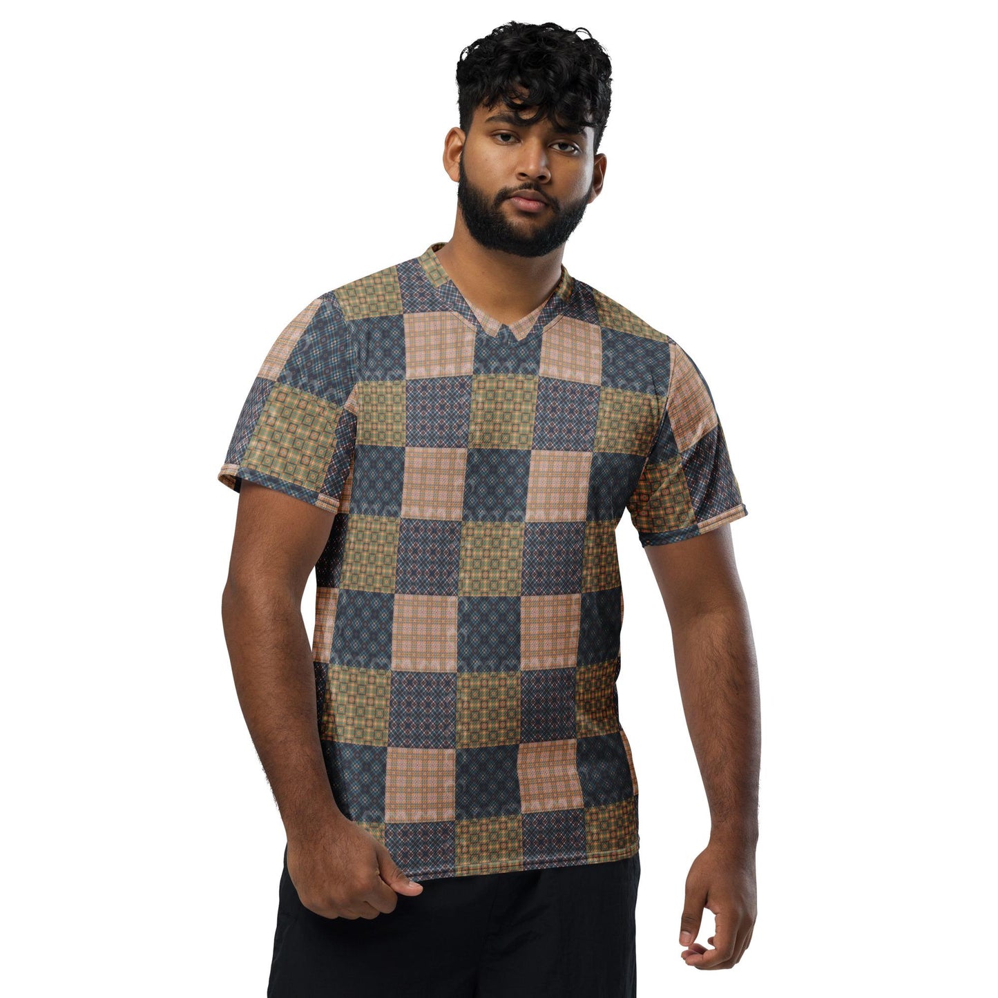 Men&#39;s All-Over Checkered Pattern Sports Jersey – Unique Designer Recycled Unisex Activewear