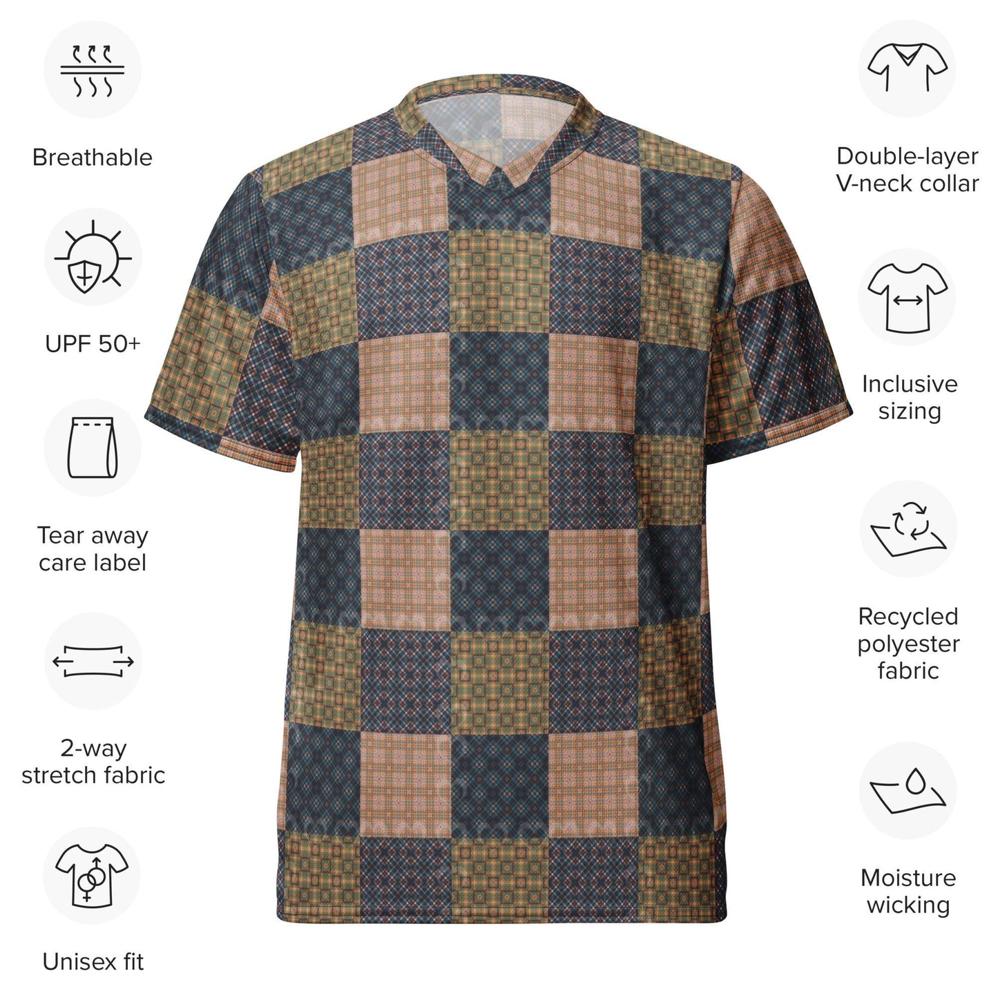 Men&#39;s All-Over Checkered Pattern Sports Jersey – Unique Designer Recycled Unisex Activewear