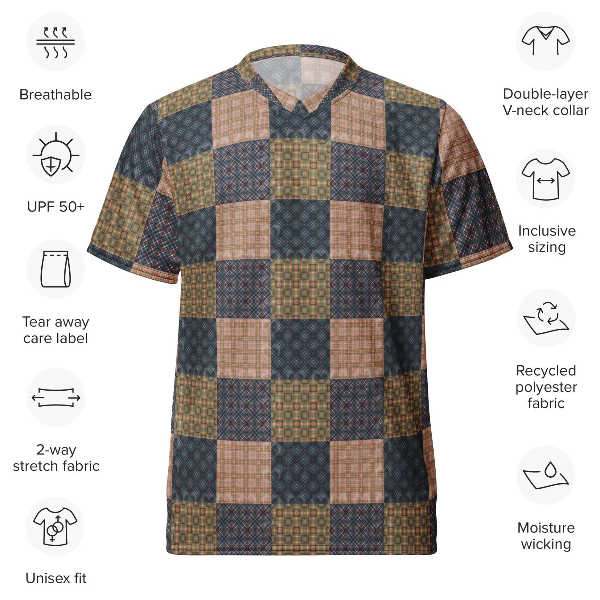 Men&#39;s All-Over Checkered Pattern Sports Jersey – Unique Designer Recycled Unisex Activewear
