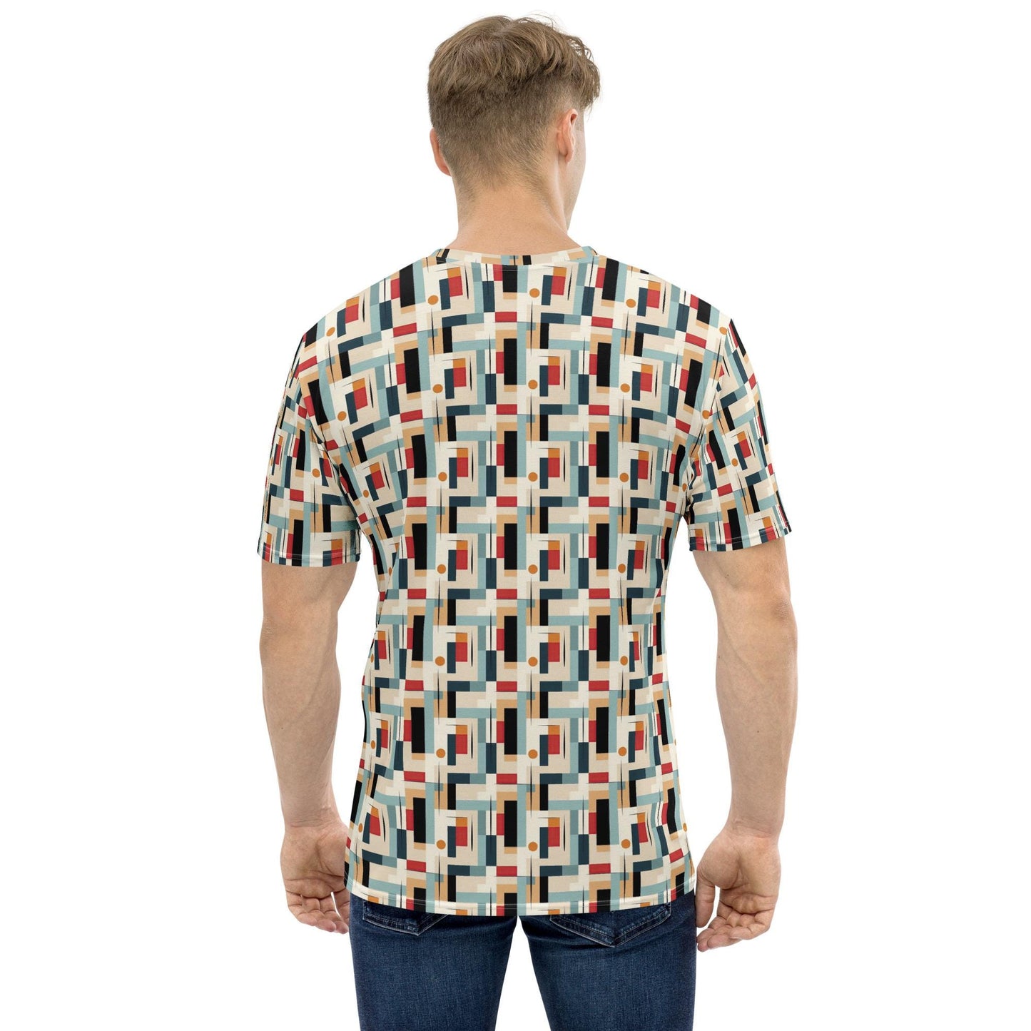 Modern Men&#39;s Geometric 90&#39;s Style T-shirt - All Over Pattern, Retro Graphic Design, Trendy Streetwear, Bold & Detailed Tee