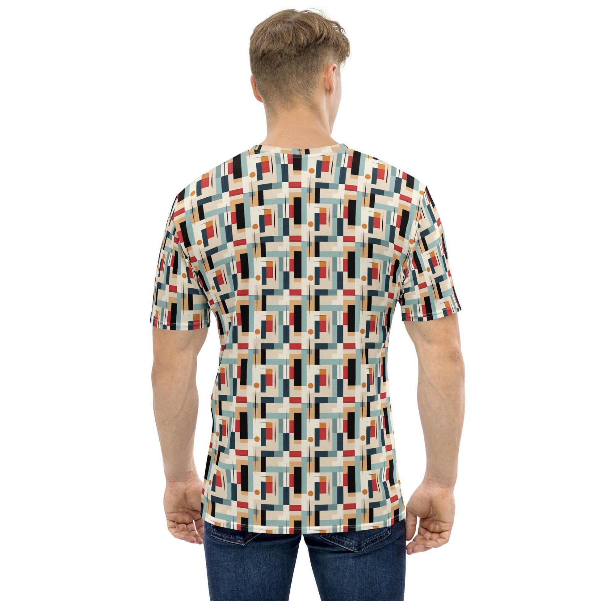 Modern Men&#39;s Geometric 90&#39;s Style T-shirt - All Over Pattern, Retro Graphic Design, Trendy Streetwear, Bold & Detailed Tee