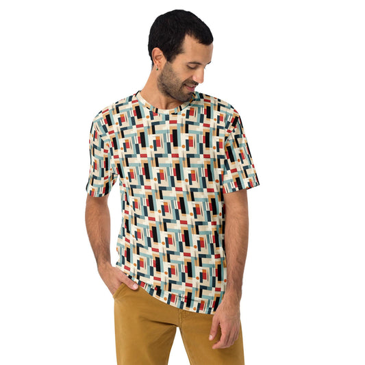 Modern Men&#39;s Geometric 90&#39;s Style T-shirt - All Over Pattern, Retro Graphic Design, Trendy Streetwear, Bold & Detailed Tee