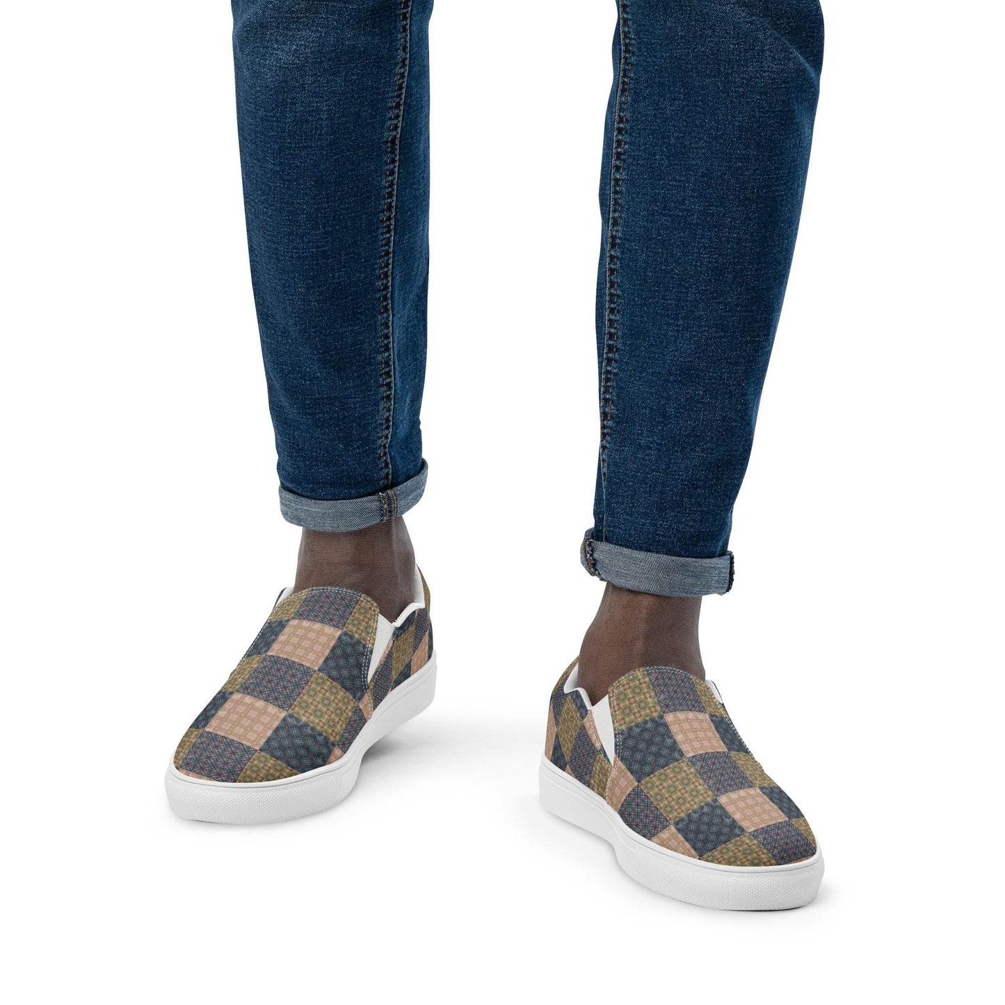 Men&#39;s Geo Checkered Slip-On Canvas Shoes | Trendy Comfortable Fashion Footwear | Stylish Everyday Shoes for Casual & Streetwear Outfits