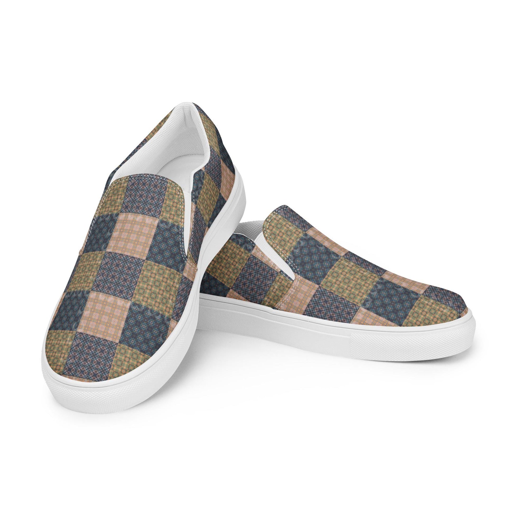 Men&#39;s Geo Checkered Slip-On Canvas Shoes | Trendy Comfortable Fashion Footwear | Stylish Everyday Shoes for Casual & Streetwear Outfits