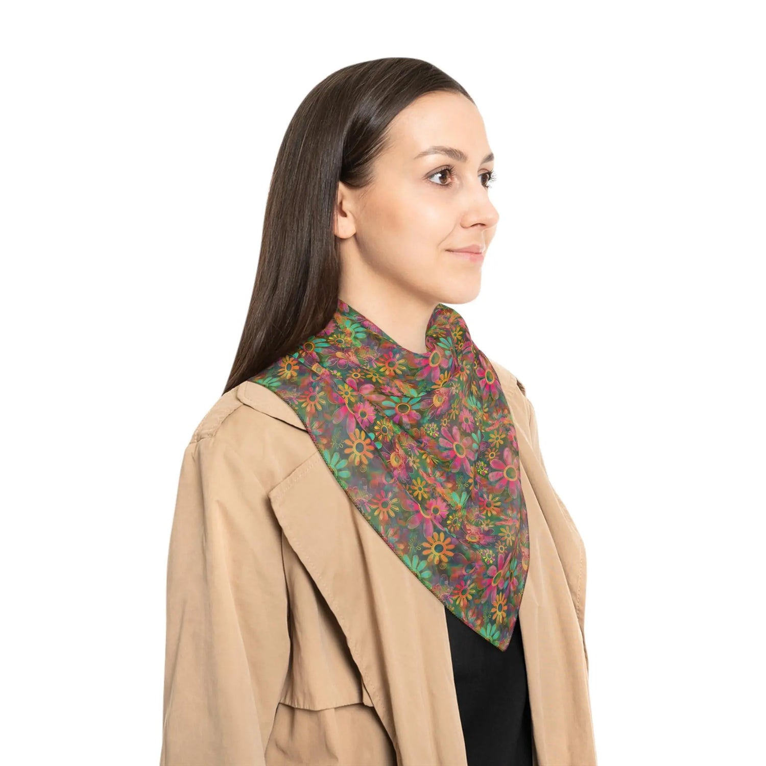 Floral Poly Scarf - Vibrant Spring Wrap, Lightweight Neck Scarf, Bohemian Accessory, Perfect Gift for Her, Festival Fashion
