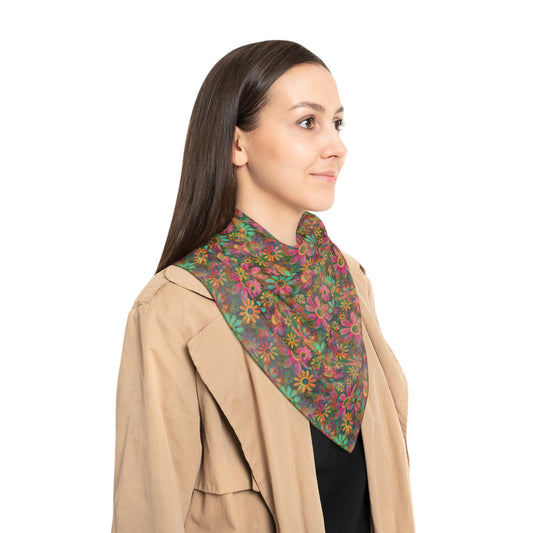 Floral Poly Scarf - Vibrant Spring Wrap, Lightweight Neck Scarf, Bohemian Accessory, Perfect Gift for Her, Festival Fashion
