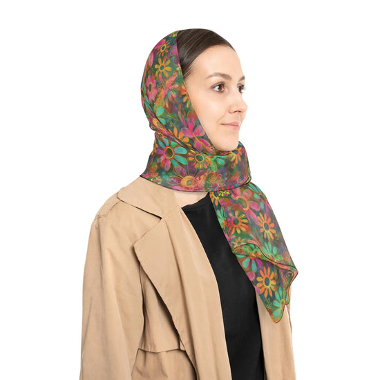 Floral Poly Scarf - Vibrant Spring Wrap, Lightweight Neck Scarf, Bohemian Accessory, Perfect Gift for Her, Festival Fashion