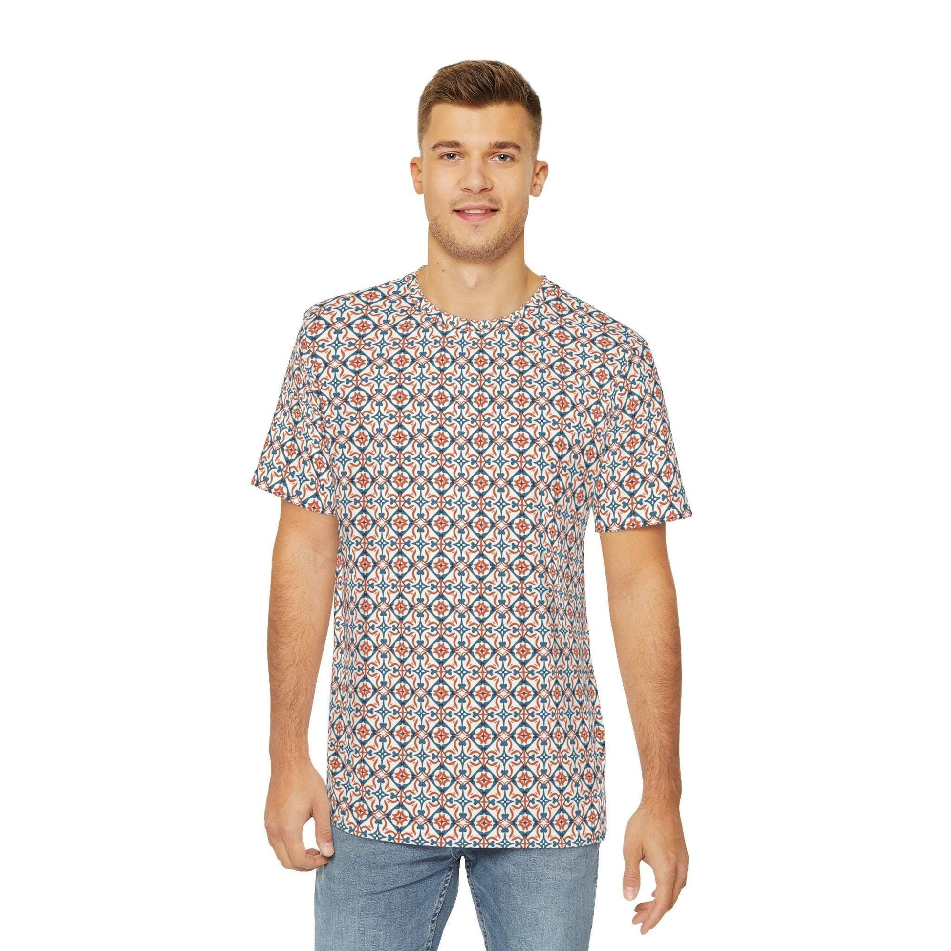 Stylish Men&#39;s Polyester Tee - Geometric Print, Casual Wear, Summer Fashion, Gift for Him, Outdoor Events, Graphic Tee