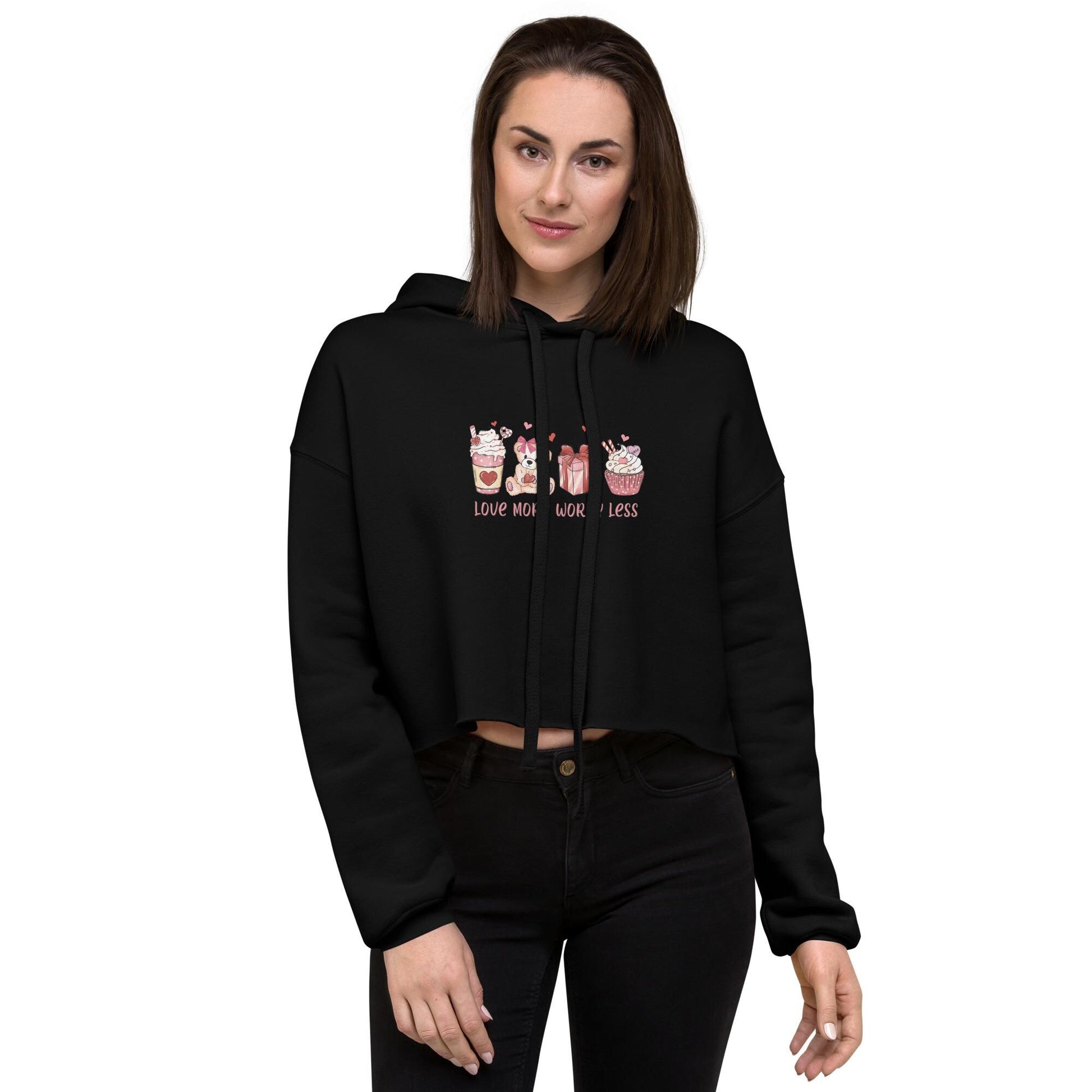 Women&#39;s Valentine&#39;s Day Crop Hoodie - Cute & Cozy Love Graphic, Heart Design, Trendy Gift for Her, Soft Casual Sweatshirt Crop Hoodie