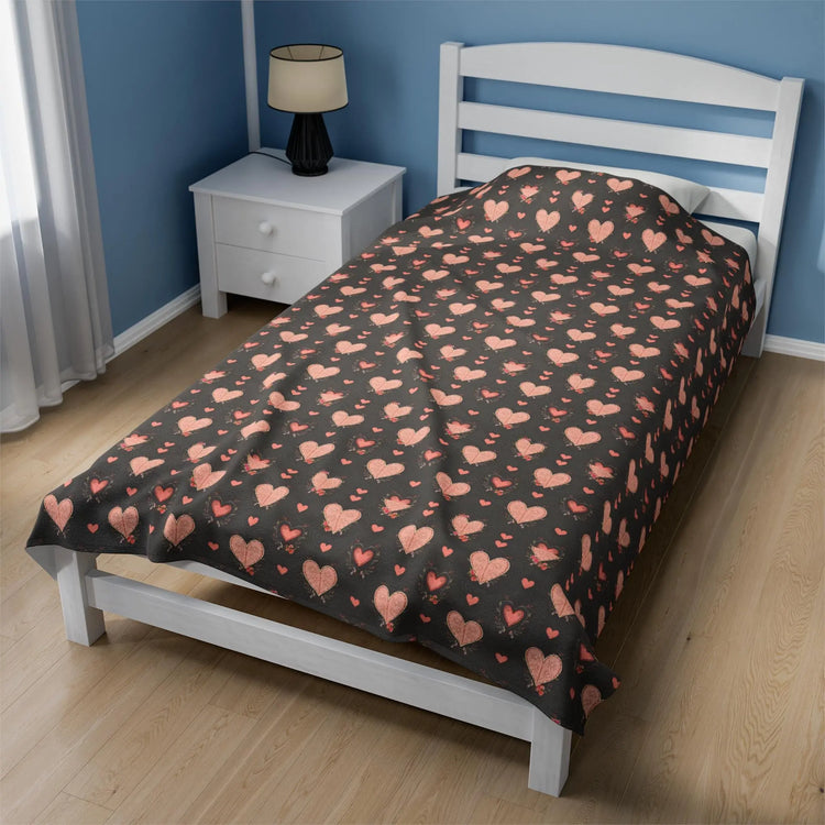 Cozy Heart Pattern Velveteen Plush Blanket, Soft Throw, Valentine&