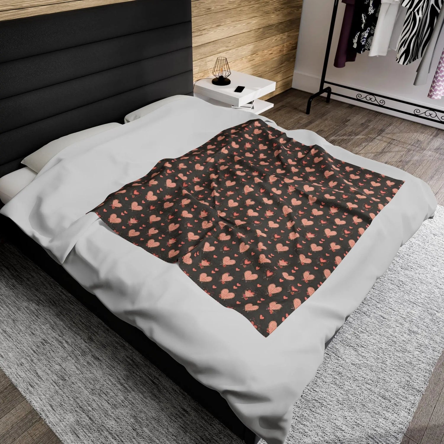 Cozy Heart Pattern Velveteen Plush Blanket, Soft Throw, Valentine&