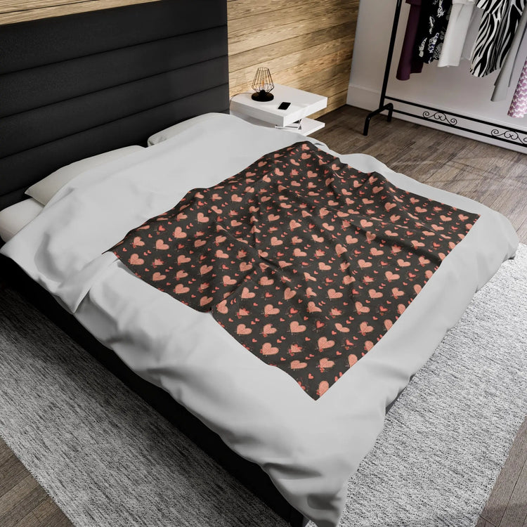 Cozy Heart Pattern Velveteen Plush Blanket, Soft Throw, Valentine&