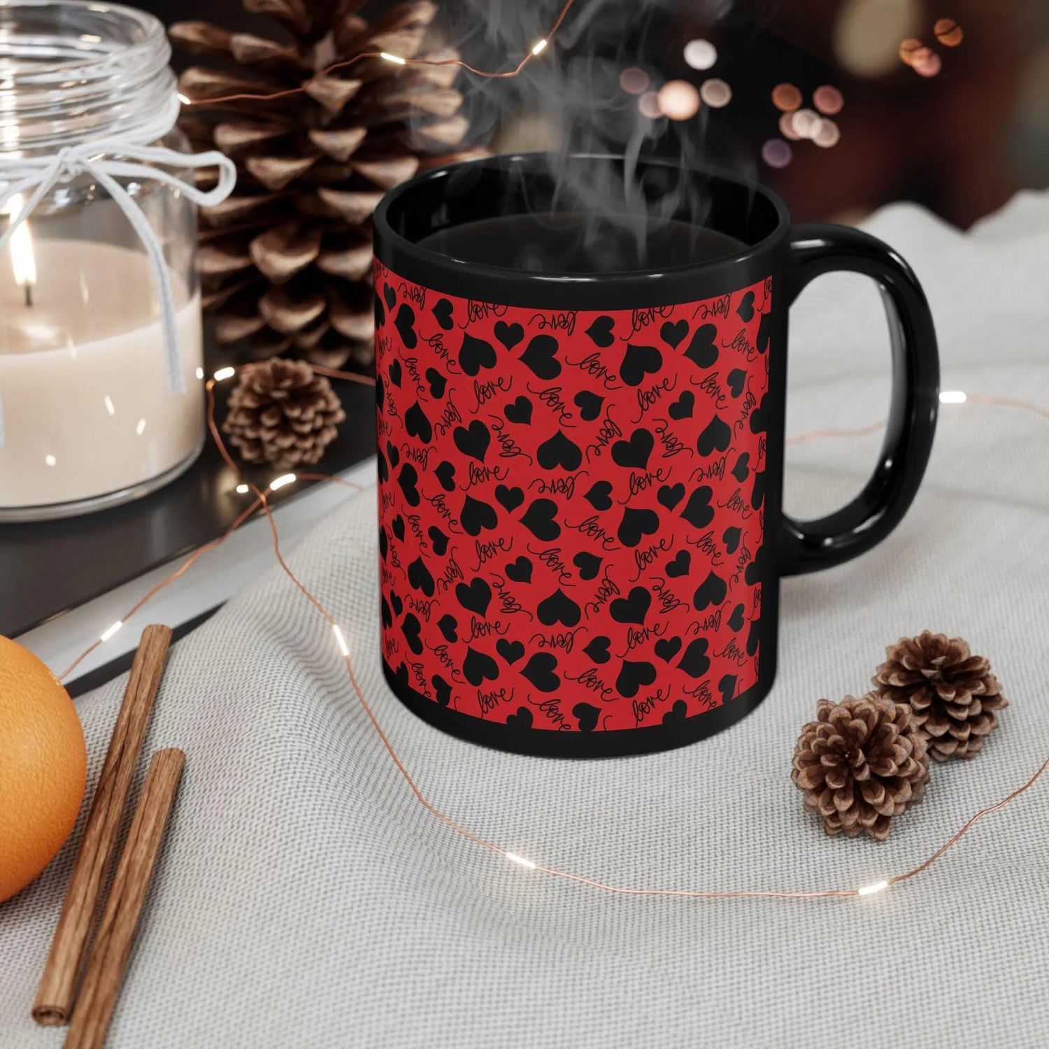 Love Heart Pattern Mug- Perfect Gift for Couples, Home Decor, Valentines Day, Coffee Lovers, Kitchen Accessory