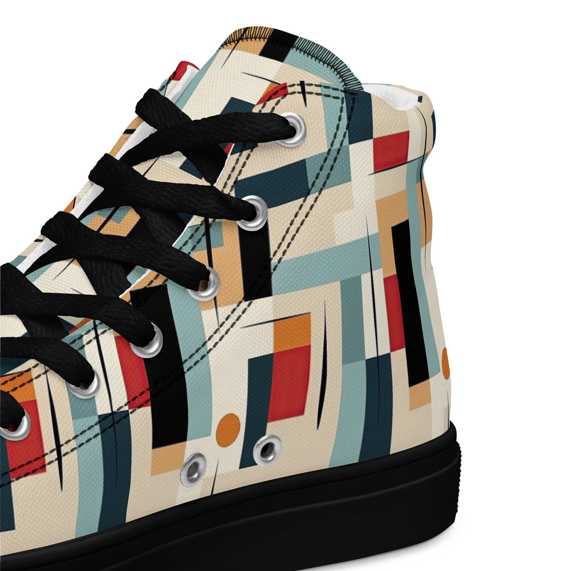 Men’s Vibrant Geometrical AOP High Top Shoes - Bold All-Over Print, Trendy Streetwear Sneakers, Unique Fashion Footwear
