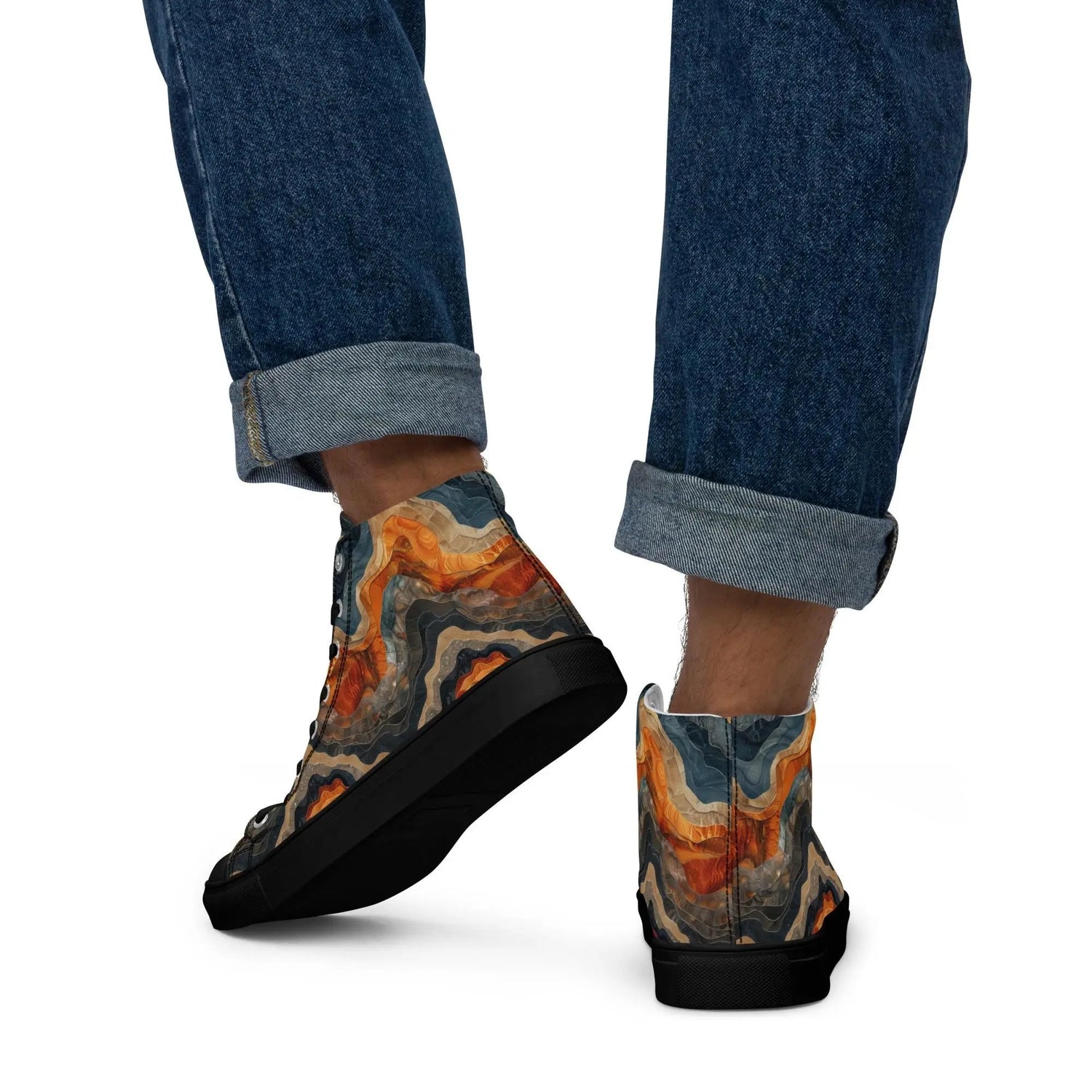 Men’s Earthtone Marble Design High Top Sneakers - Unique Marble Pattern, Trendy Casual Footwear, Stylish & Comfortable Sneakers