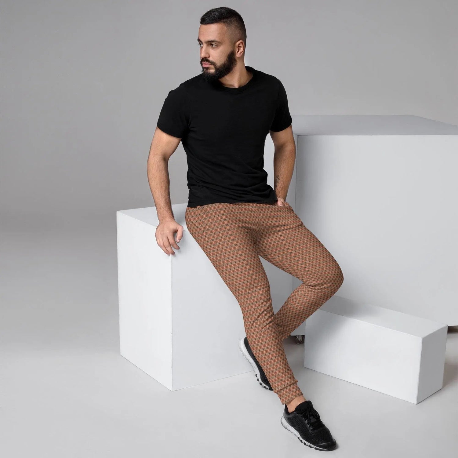 Men’s Geometric Pattern Joggers – Trendy, Stylish, Comfortable Activewear – All-Over Design, Perfect Fit for Every Occasion