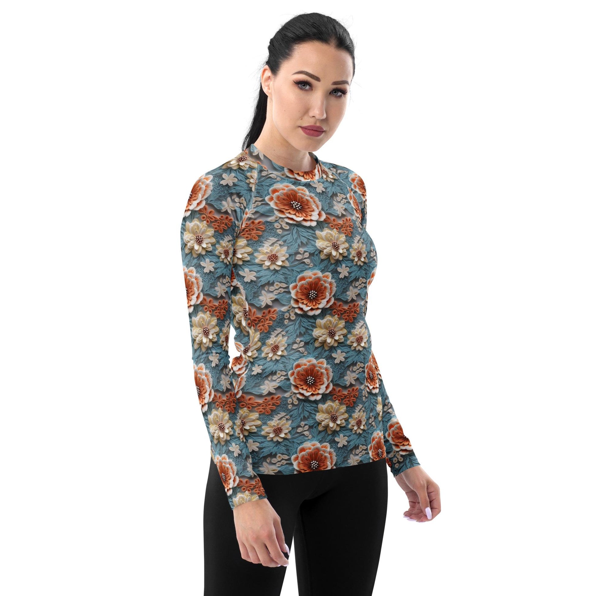 Floral Women&#39;s Rashguard Top | All-Over Pattern UV Protection for Active Everyday Wear | Stylish & Comfortable Swim Shirt for Sun Protection