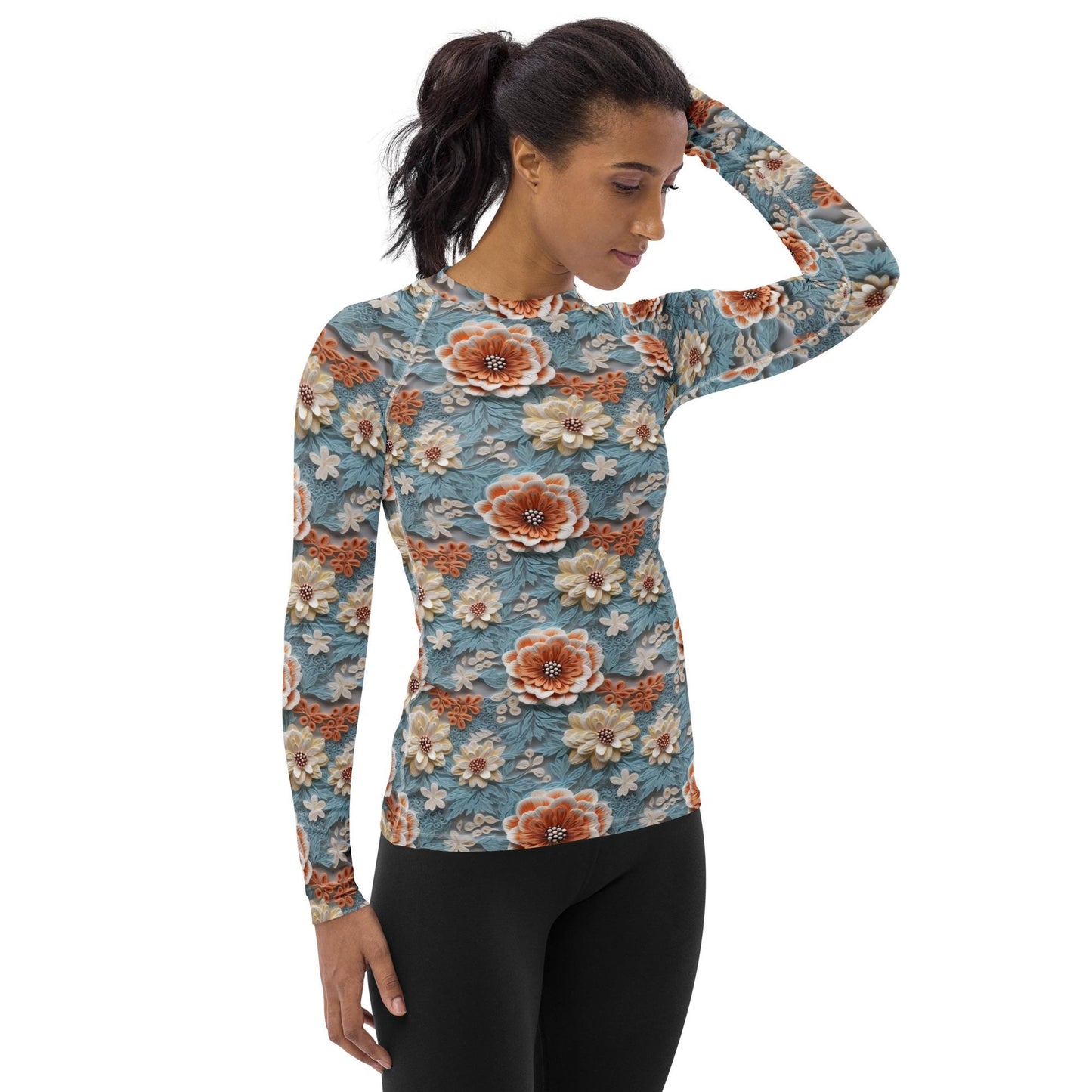 Floral Women&#39;s Rashguard Top | All-Over Pattern UV Protection for Active Everyday Wear | Stylish & Comfortable Swim Shirt for Sun Protection