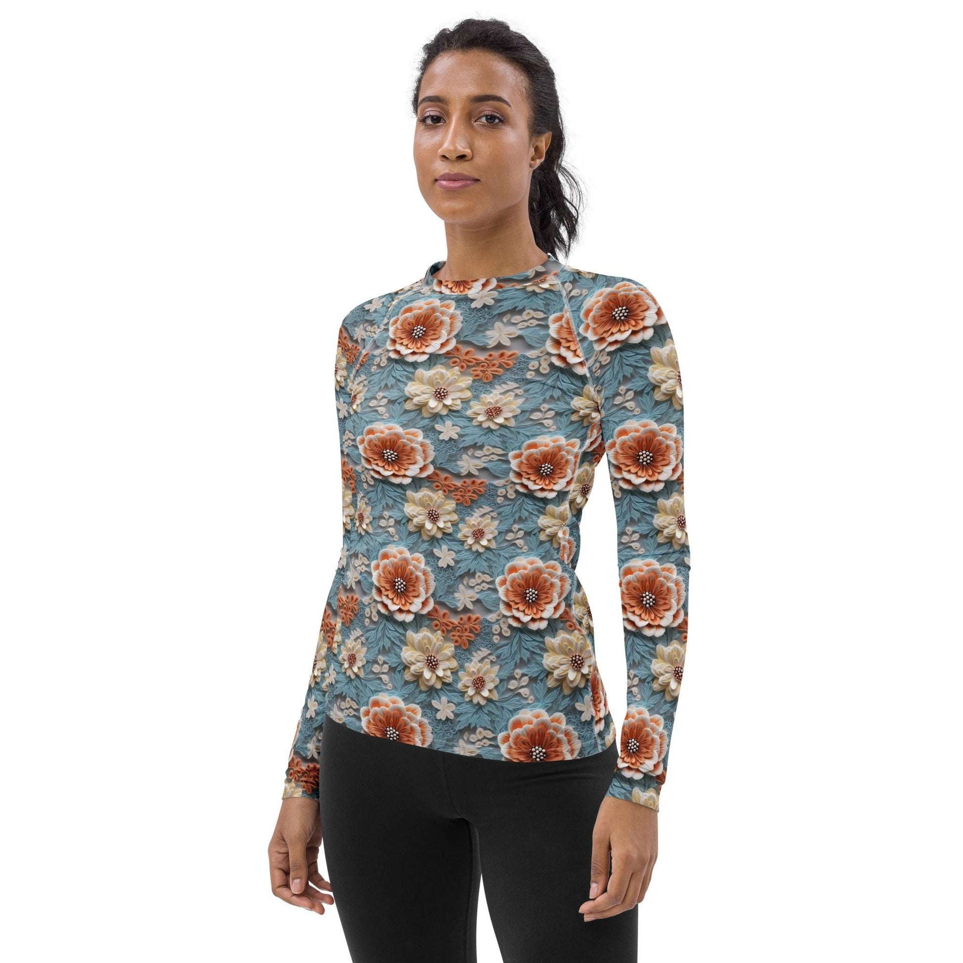 Floral Women&#39;s Rashguard Top | All-Over Pattern UV Protection for Active Everyday Wear | Stylish & Comfortable Swim Shirt for Sun Protection