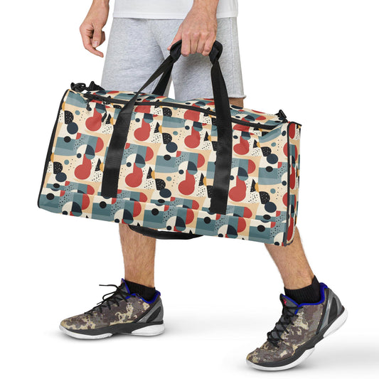 Geometric 90&#39;s Style Unisex Duffle Bag | Retro Gym, Travel Vacation Tote | Stylish, Spacious Durable Weekender Bag for Men & Women