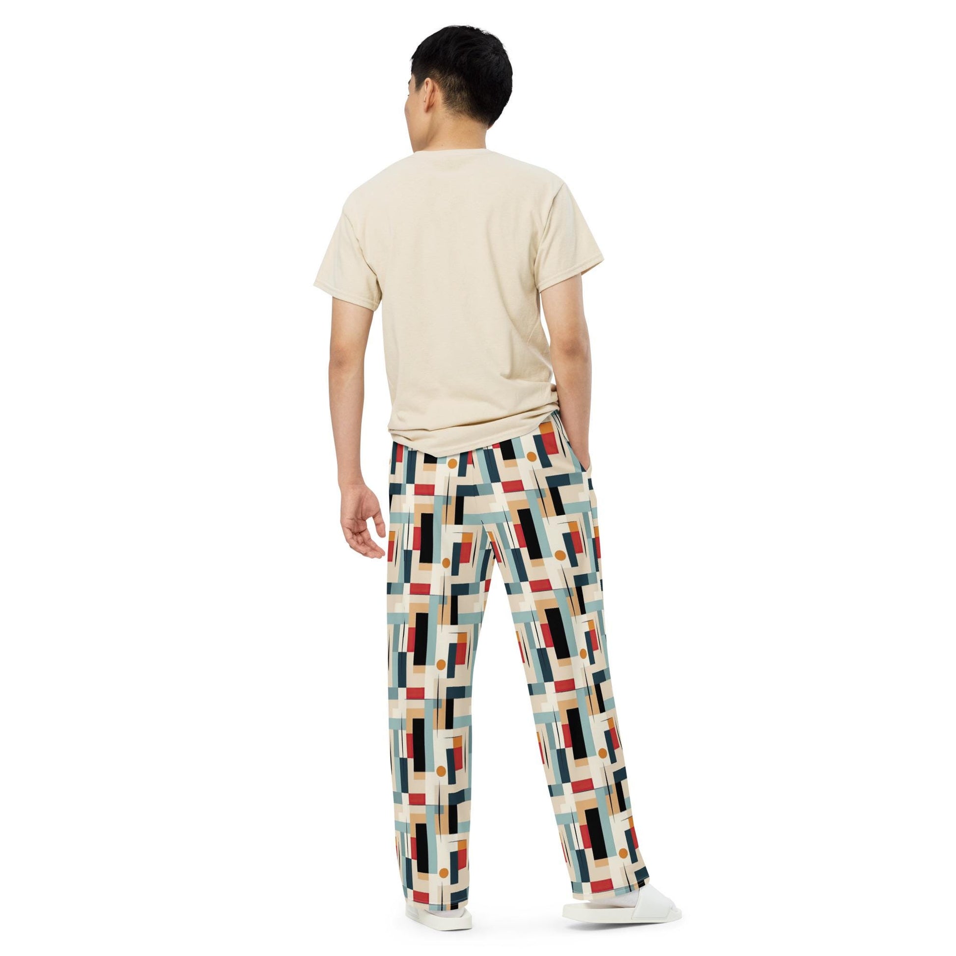 Geometric 90&#39;s Style Men&#39;s Wide Lounge Sweatpants | Retro Sweatpants for Men | Comfortable & Stylish Casual Lounge Wear | Vintage Pants