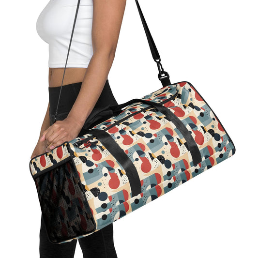 Geometric 90&#39;s Style Unisex Duffle Bag | Retro Gym, Travel Vacation Tote | Stylish, Spacious Durable Weekender Bag for Men & Women