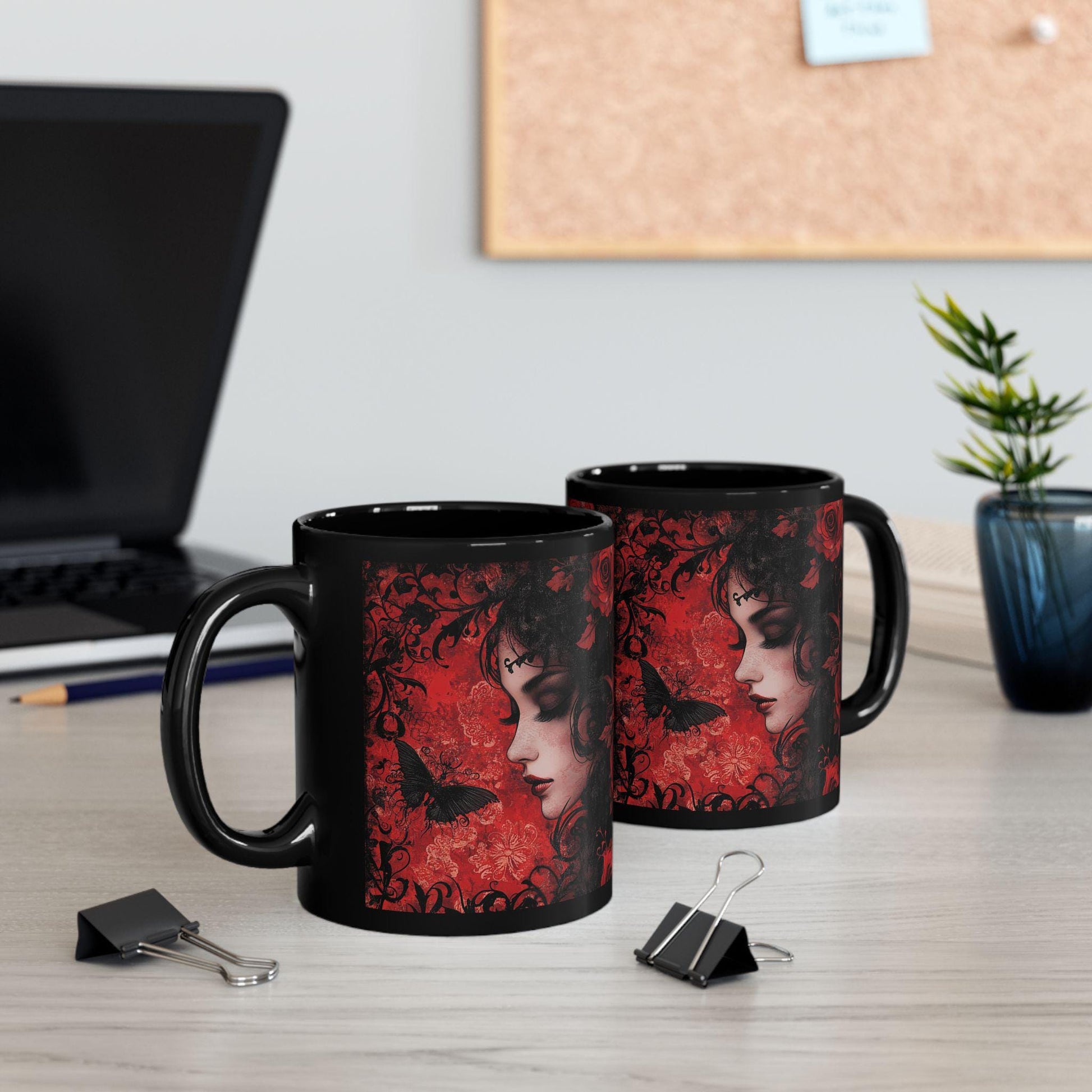 Gothic Romance Mug | Black Mug with Floral Design | Perfect Gift, Home Decor, Coffee Lover's Essential, Halloween Decoration, Unique Art