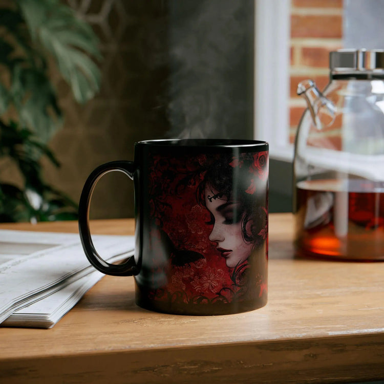 Gothic Romance Mug | Black Mug with Floral Design | Perfect Gift, Home Decor, Coffee Lover&