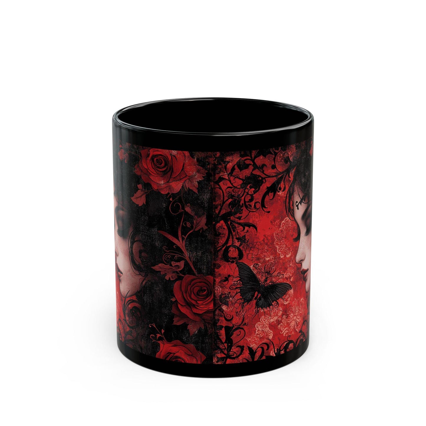 Gothic Romance Mug | Black Mug with Floral Design | Perfect Gift, Home Decor, Coffee Lover's Essential, Halloween Decoration, Unique Art