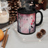 Gothic Love Scene Mug, Romantic Gift, Black Ceramic Coffee Cup, Halloween Decor, Unique Art Mug, Bird & Heart Design