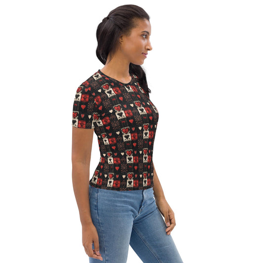 Women&#39;s Gothic Valentines All-Over Print Tee – Bold & Edgy Valentine&#39;s Day Shirt for Trendsetters&quot;