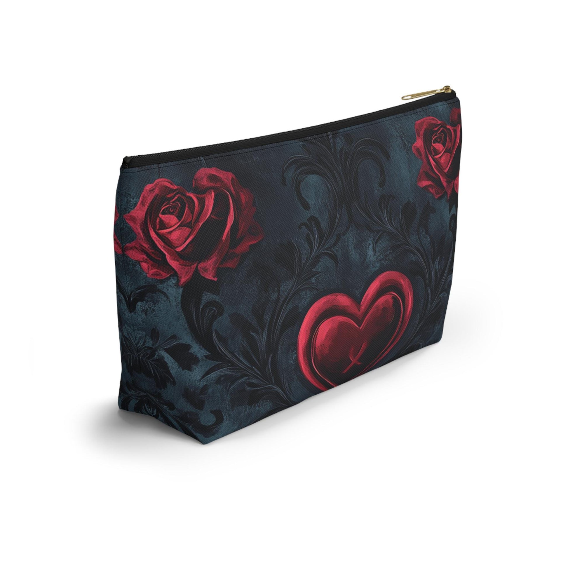 Romantic Floral Accessory Pouch, Heart Design Makeup Bag, Perfect for Gifts, Travel Organizer, Evening Out, Valentine's Day