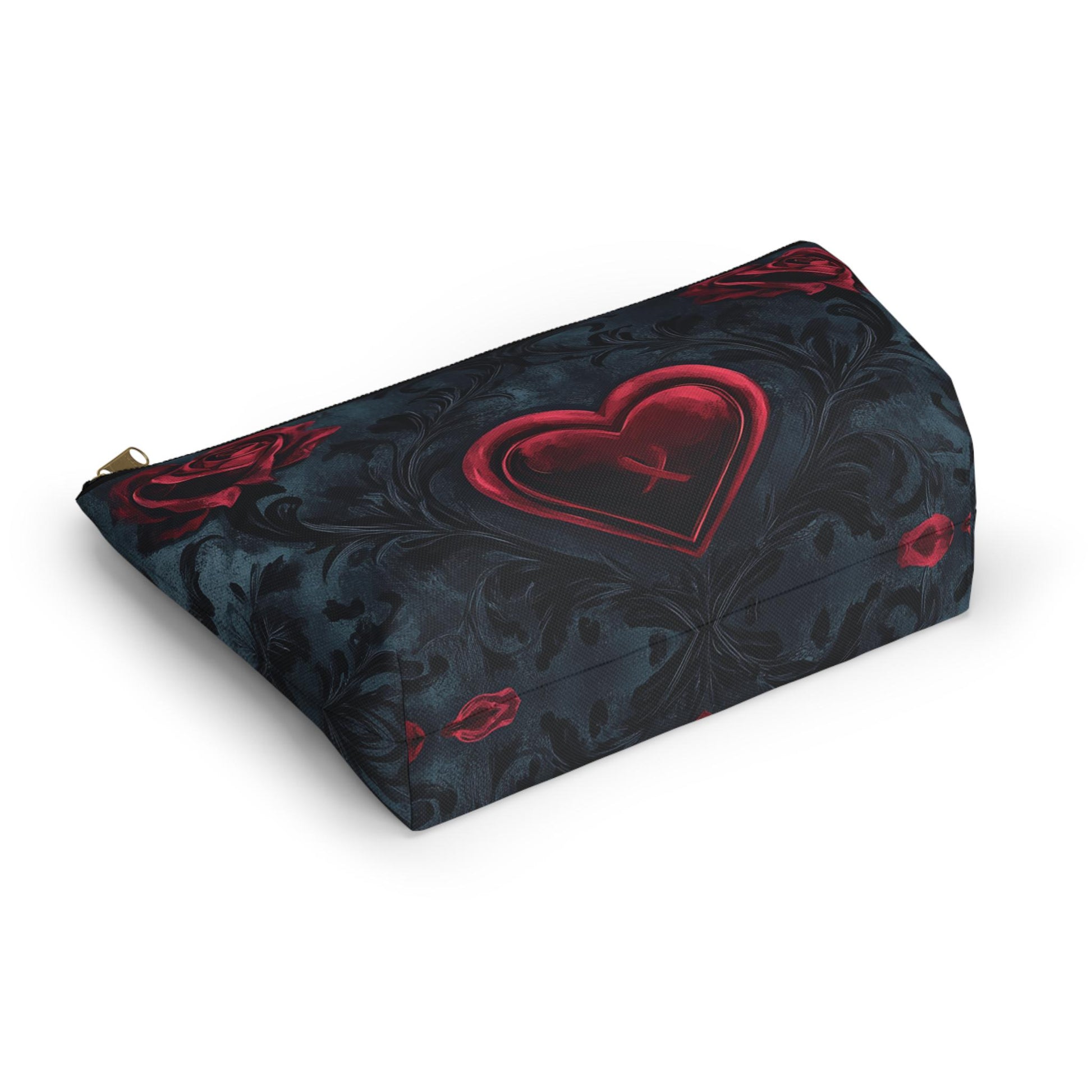 Romantic Floral Accessory Pouch, Heart Design Makeup Bag, Perfect for Gifts, Travel Organizer, Evening Out, Valentine's Day