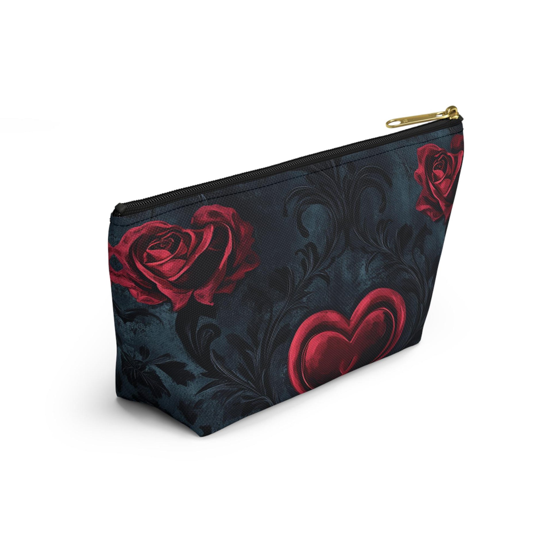Romantic Floral Accessory Pouch, Heart Design Makeup Bag, Perfect for Gifts, Travel Organizer, Evening Out, Valentine's Day