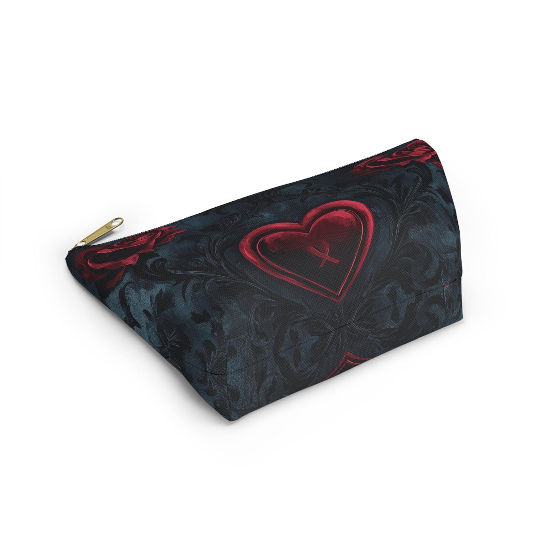 Romantic Floral Accessory Pouch, Heart Design Makeup Bag, Perfect for Gifts, Travel Organizer, Evening Out, Valentine's Day