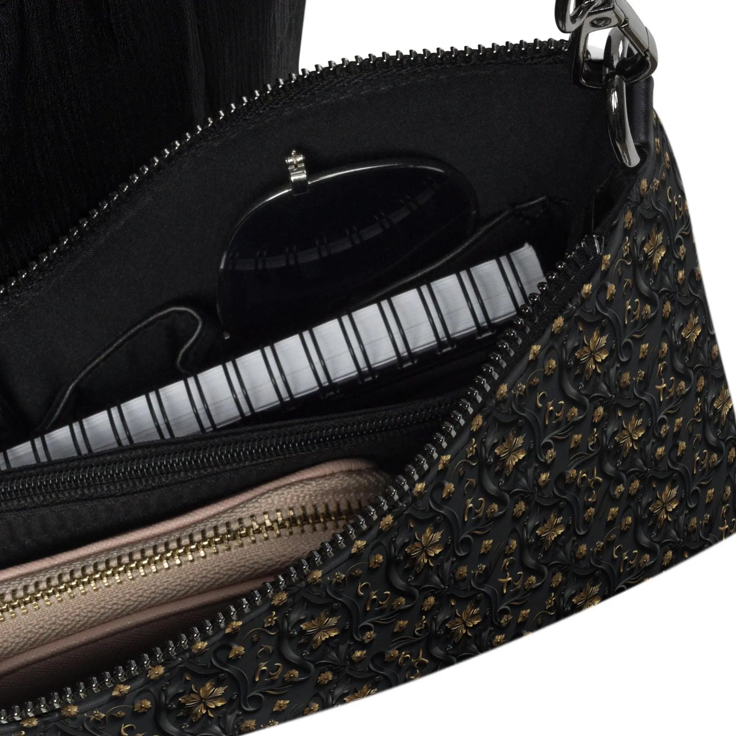 Elegant 3D Black & Gold Crossbody Bag | Sophisticated Embossed Design | Luxury Fashion Accessory | Stylish Functional