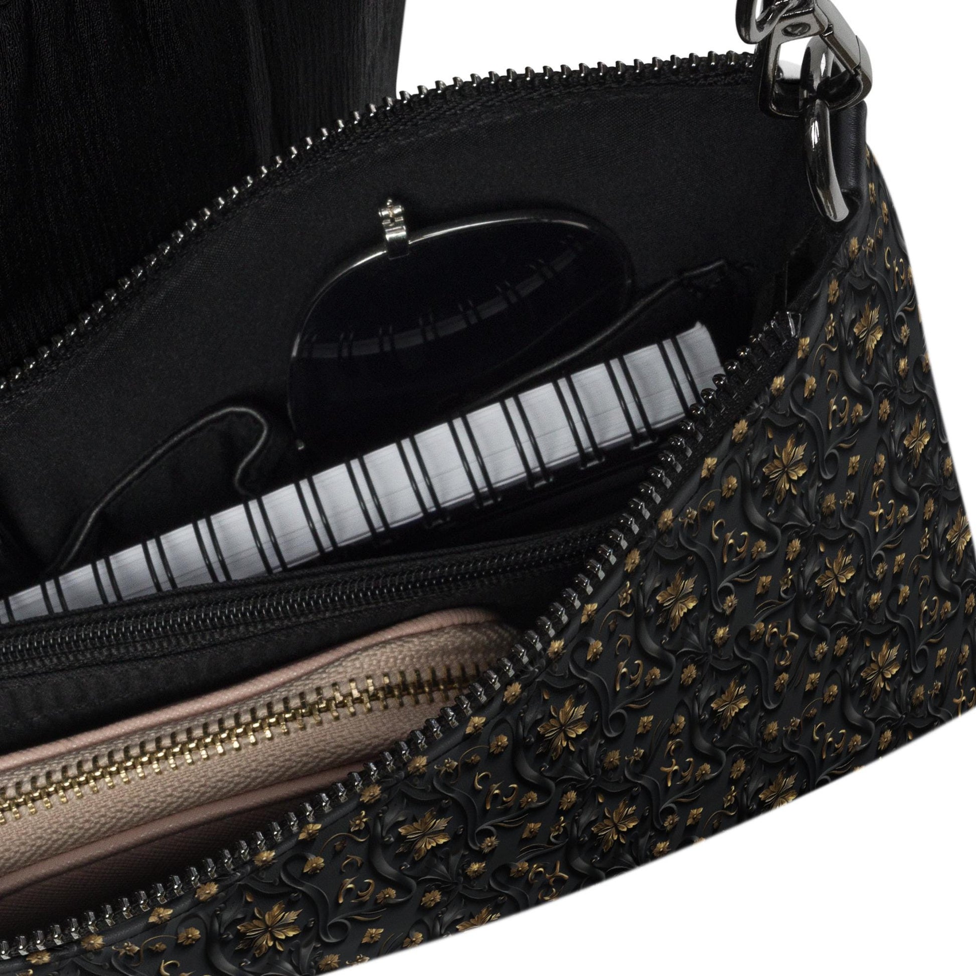 Elegant 3D Black & Gold Crossbody Bag | Sophisticated Embossed Design | Luxury Fashion Accessory | Stylish Functional