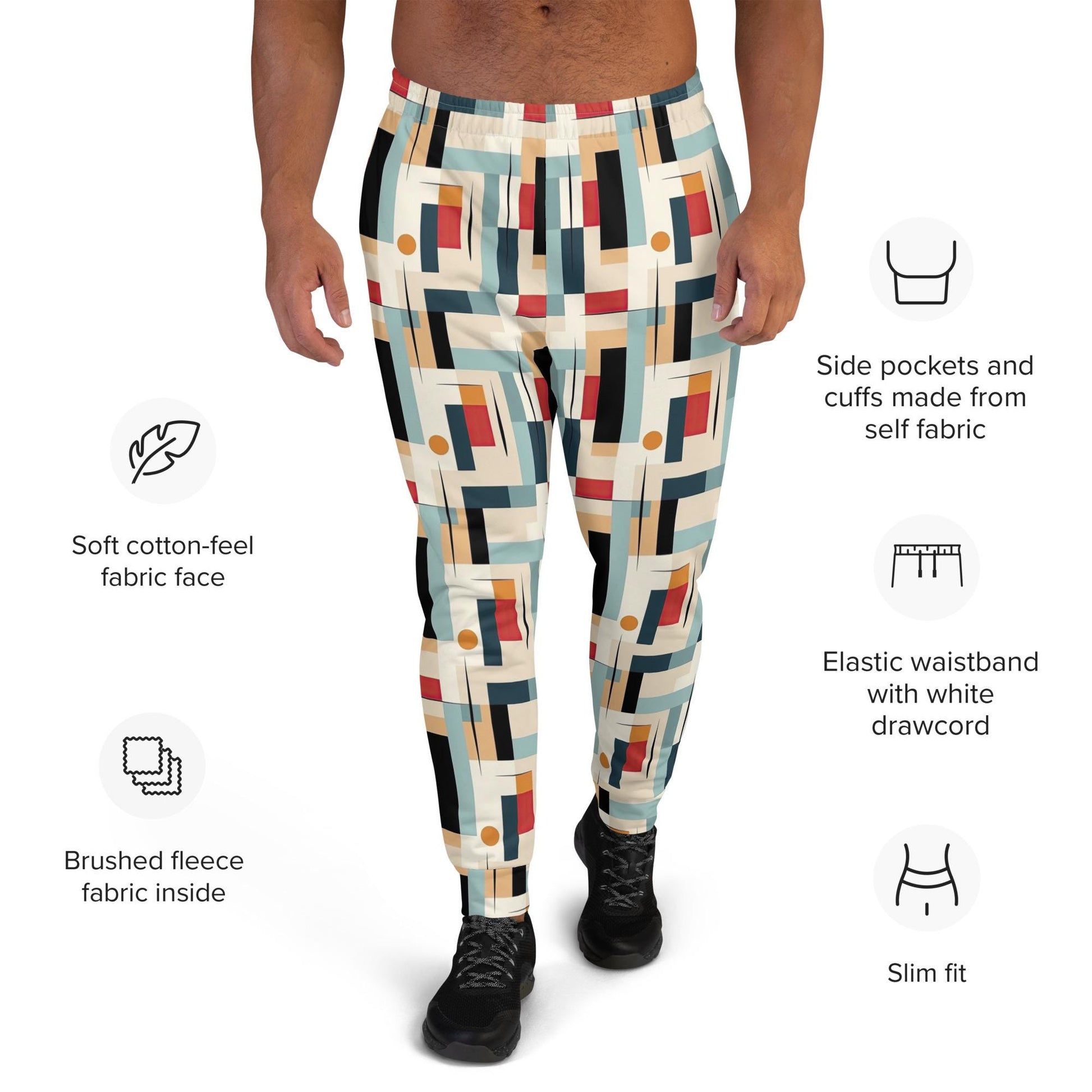 Men&#39;s 90&#39;s Geometrical Print Joggers | Stylish All-Over Pattern | Comfortable & Trendy | Perfect for Casual Wear or Lounging in Retro Style