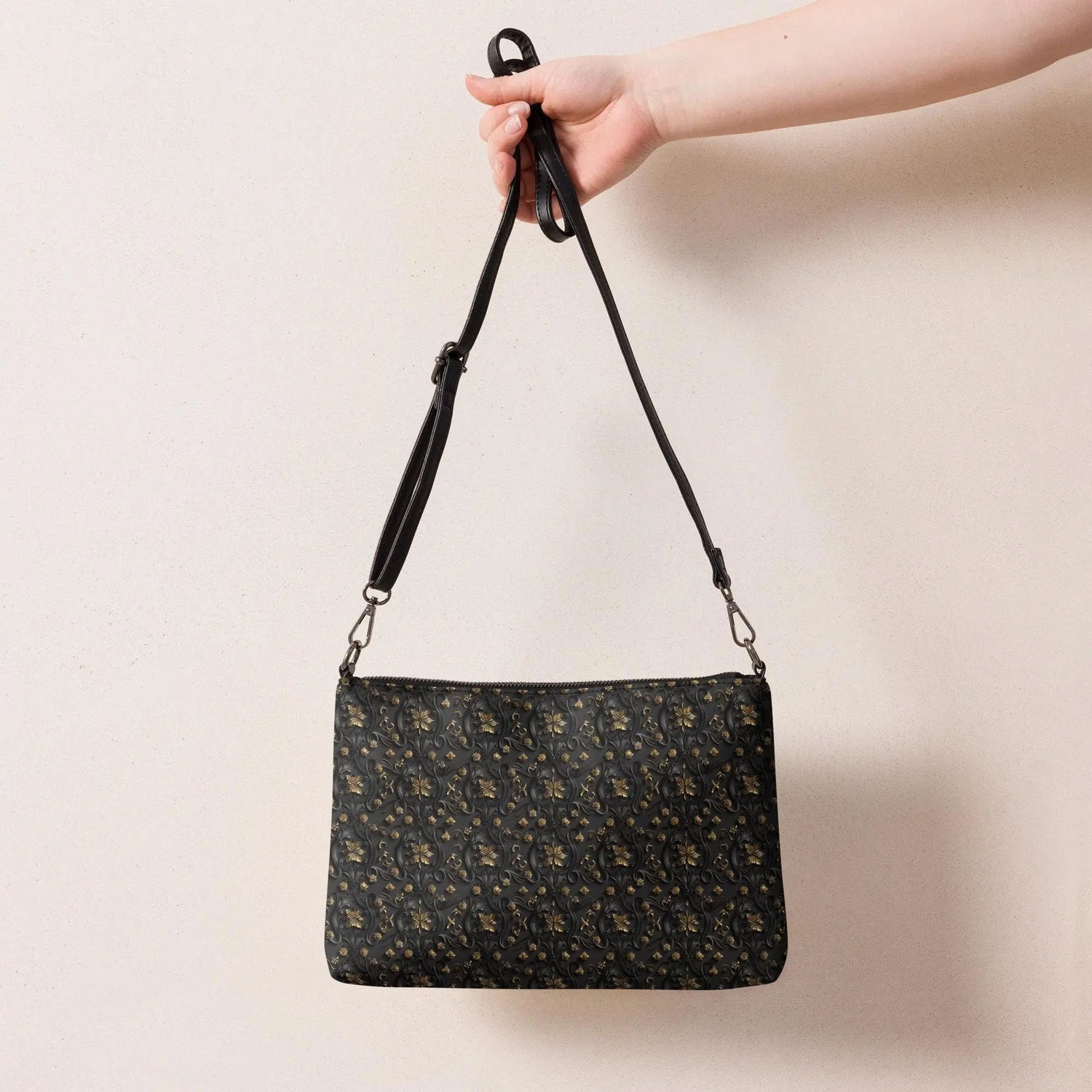 Elegant 3D Black & Gold Crossbody Bag | Sophisticated Embossed Design | Luxury Fashion Accessory | Stylish Functional