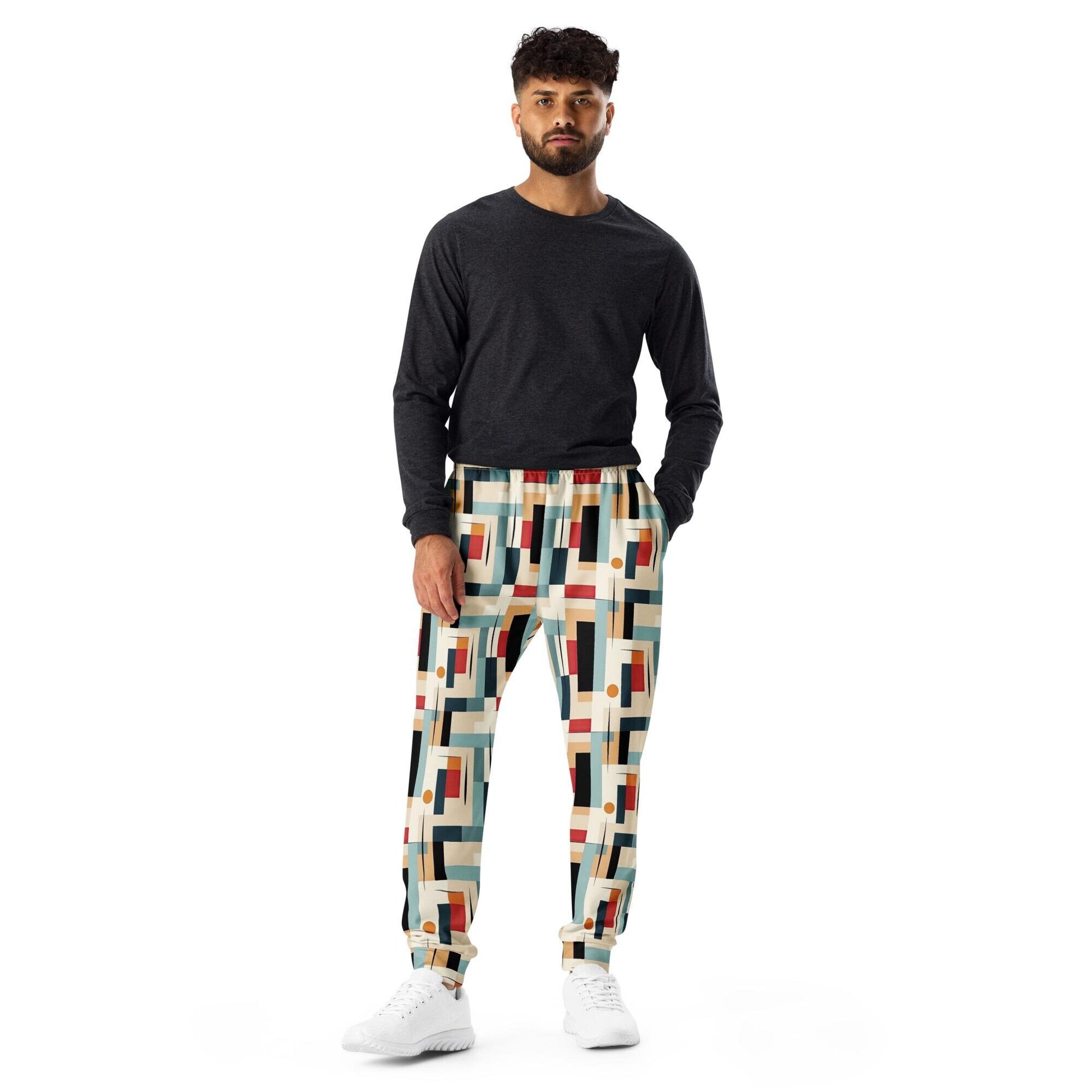 Men&#39;s 90&#39;s Geometrical Print Joggers | Stylish All-Over Pattern | Comfortable & Trendy | Perfect for Casual Wear or Lounging in Retro Style