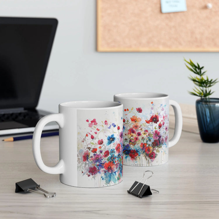 Floral Coffee Mug, Tea Cup, Pretty Ceramic Mug, 11oz 15oz Mug, All Over Print Pattern Mug, Gifts for Mom, Mother&