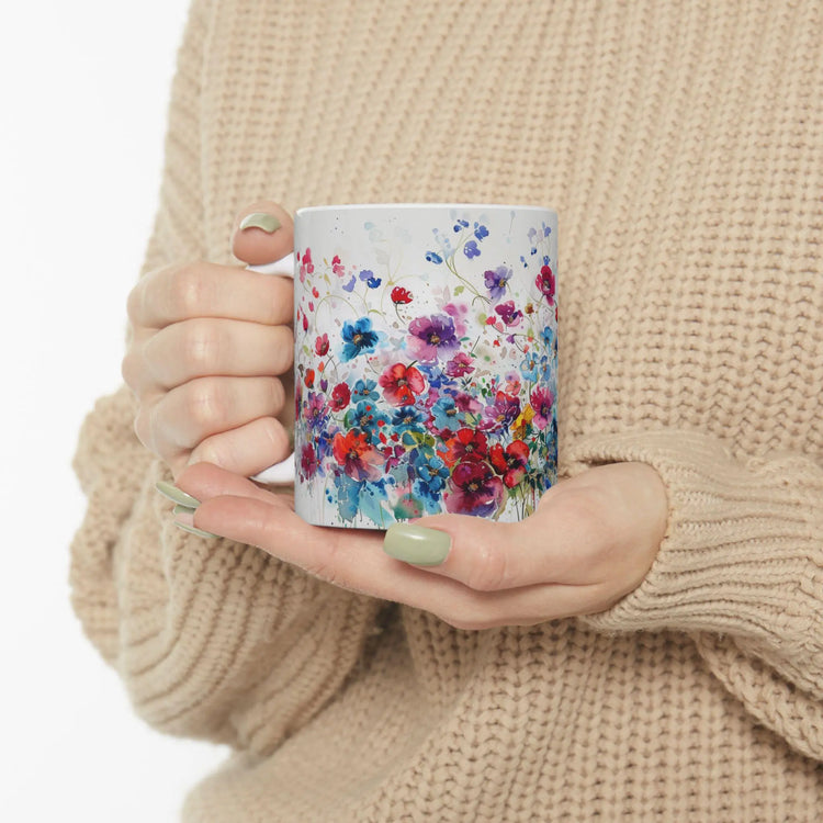 Floral Coffee Mug, Tea Cup, Pretty Ceramic Mug, 11oz 15oz Mug, All Over Print Pattern Mug, Gifts for Mom, Mother&