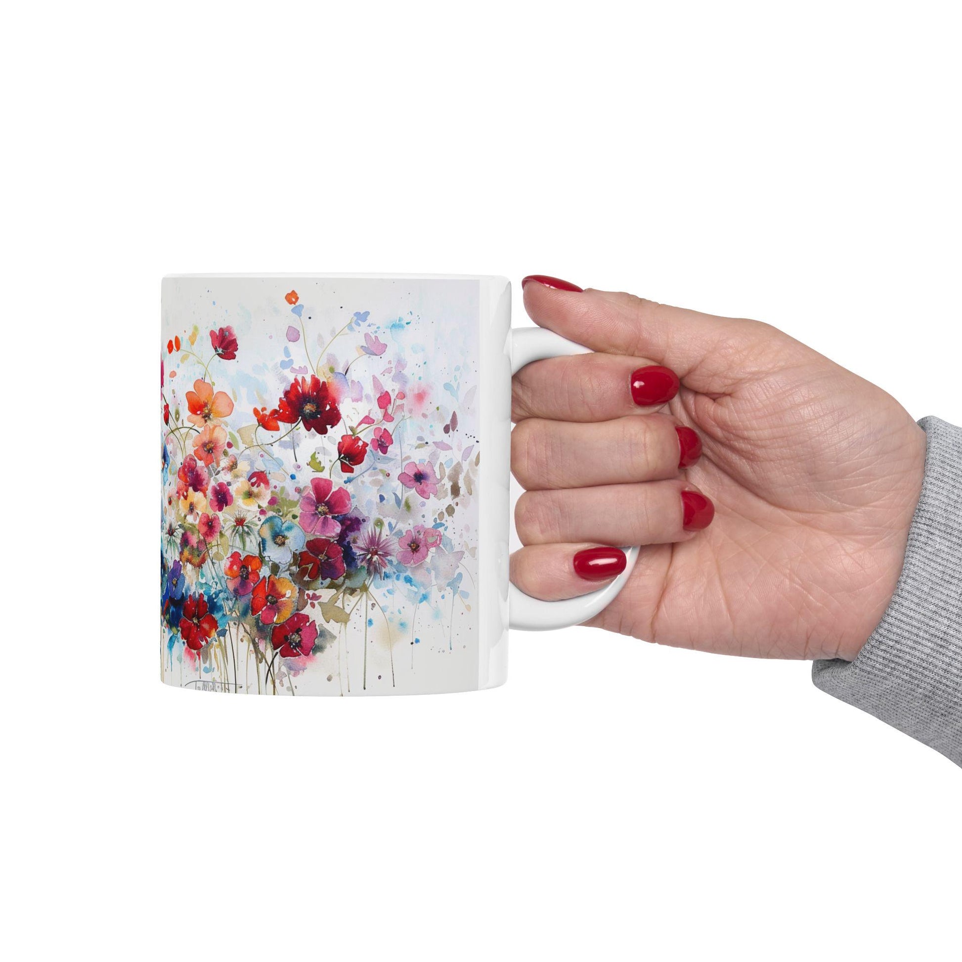 Floral Coffee Mug, Tea Cup, Pretty Ceramic Mug, 11oz 15oz Mug, All Over Print Pattern Mug, Gifts for Mom, Mother's Day Mug, Office Mug
