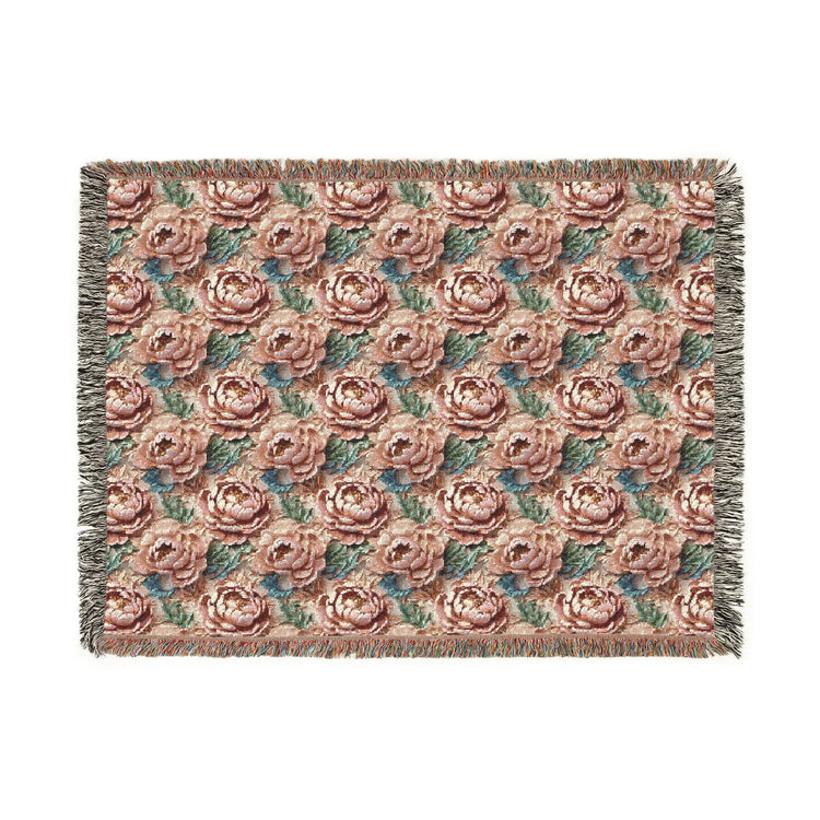 Floral Woven Blanket - Cozy Throw, Home Decor, Gift for Her, Wedding Present, Bohemian Style