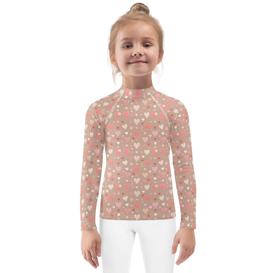 Valentine’s Heart Design Rash Guard for Girls – Stylish & Comfy Swimwear – Perfect for Valentine&#39;s Day Beach Fun Sun Protection