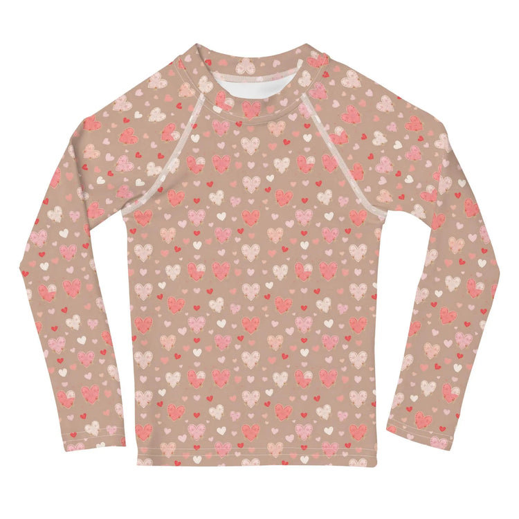 Valentine’s Heart Design Rash Guard for Girls – Stylish & Comfy Swimwear – Perfect for Valentine&