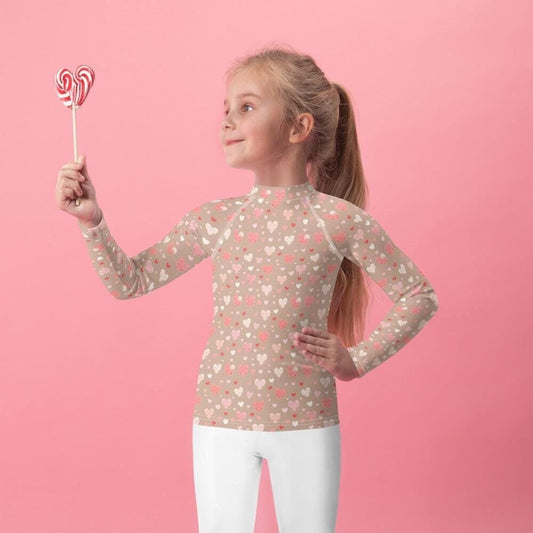 Valentine’s Heart Design Rash Guard for Girls – Stylish & Comfy Swimwear – Perfect for Valentine&#39;s Day Beach Fun Sun Protection